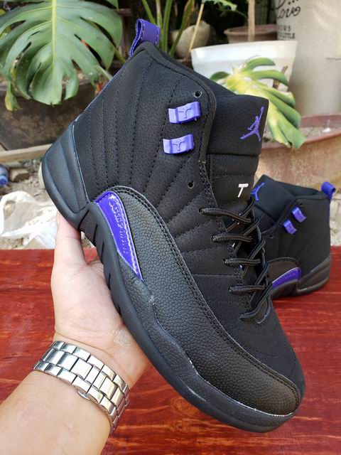 Air Jordan 12 Men's Basketball Shoes  Black Purple Detail;